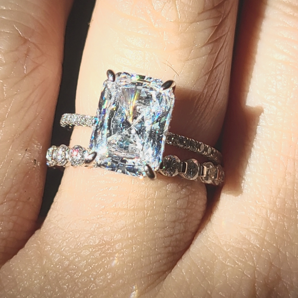 Radiant Cut 4ct Pave Band Engagement Ring size 6